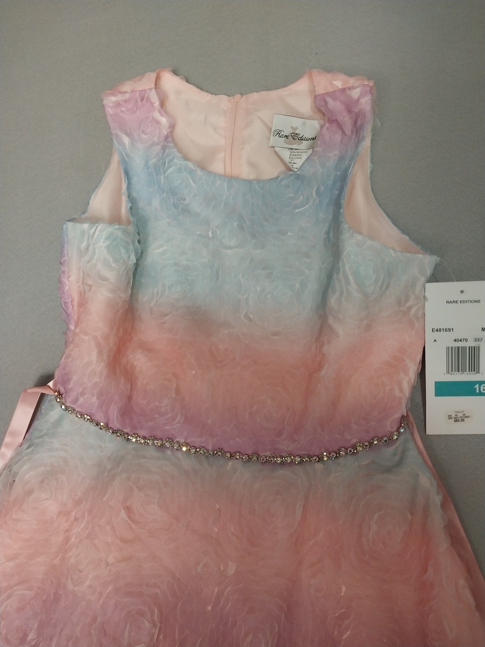 Rare Editions Pink Lavender Blue Textured Dress with Jewel Belt - Picture 6 of 14